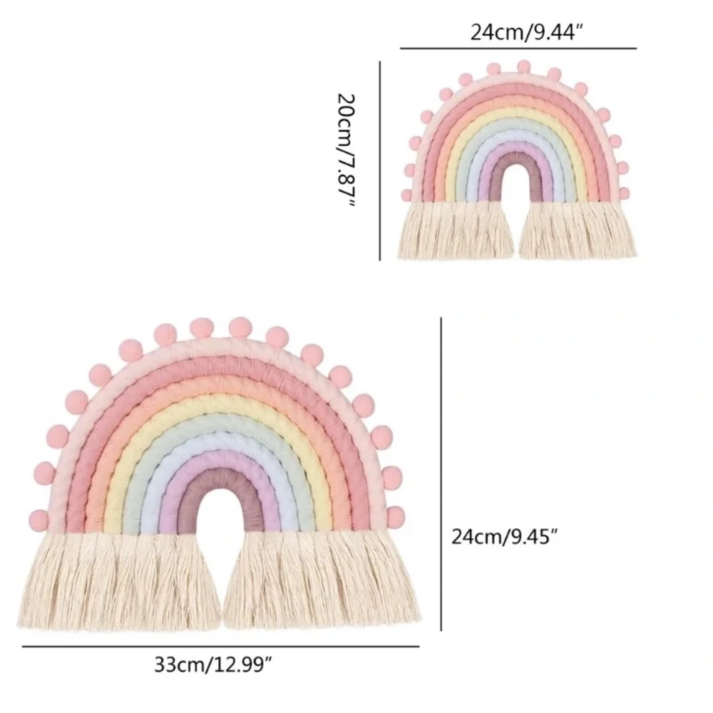 Rainbow woven macrame wall decor tapestry bedroom living room hanging Large - Picture 5 of 8